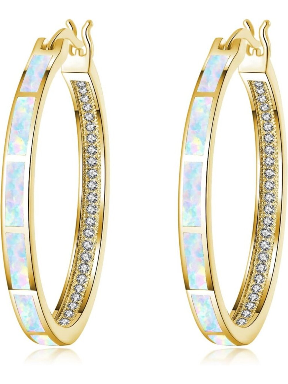 Stylish Opal Hoop Earrings for Women - Rhodium/Rose Gold/Yellow Gold Plated